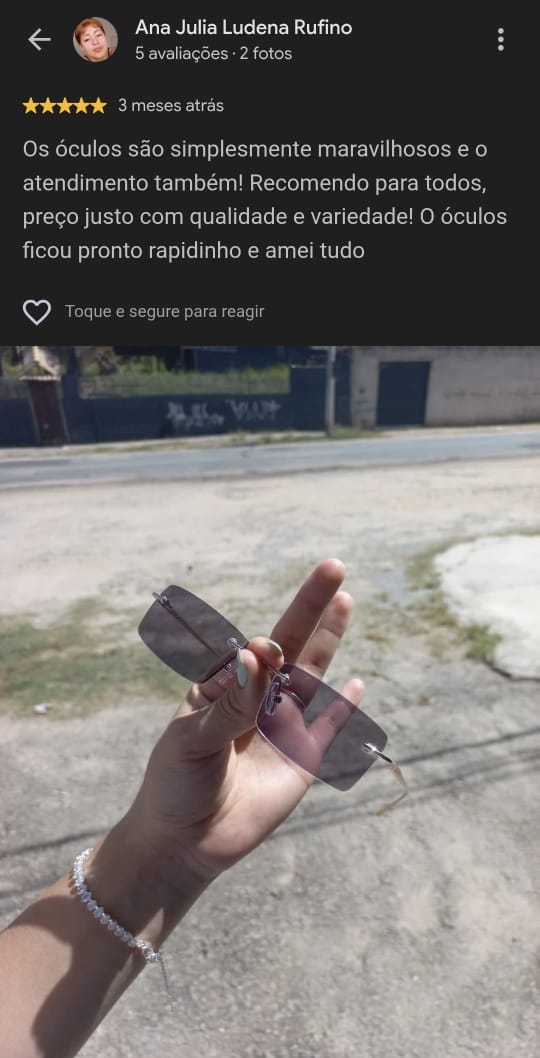 Print de avaliação 5 estrelas no Google com foto dos óculos